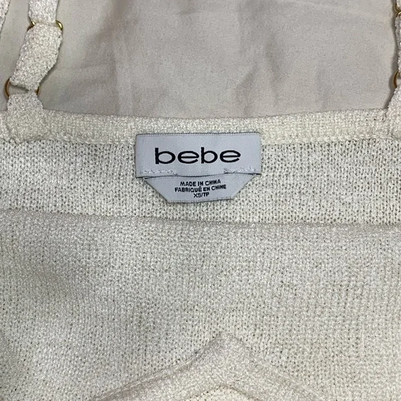 VTG bebe white knit tank top w/fringe detail XS - Picture 3 of 10